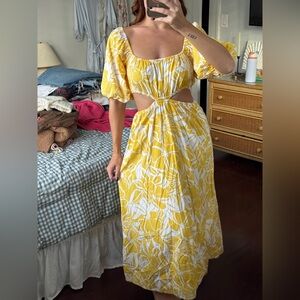 Yellow Floral Max Cut Out Dress